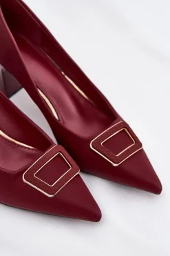 Damskie Boto Czółenka Na Słupku Z Ozdobną Klamrą Bordowe Seriva