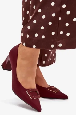 Damskie Boto Czółenka Na Słupku Z Ozdobną Klamrą Bordowe Seriva