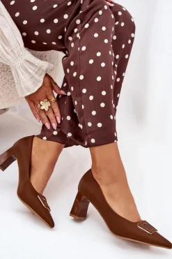 Boto Czółenka Na Słupku|Czółenka Klasyczne*Czółenka Na Słupku Z Ozdobną Klamrą Brązowe Seriva