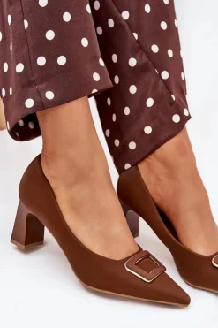 Boto Czółenka Na Słupku|Czółenka Klasyczne*Czółenka Na Słupku Z Ozdobną Klamrą Brązowe Seriva