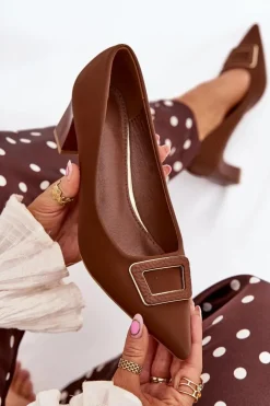 Boto Czółenka Na Słupku|Czółenka Klasyczne*Czółenka Na Słupku Z Ozdobną Klamrą Brązowe Seriva