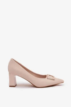 Hot Boto Czółenka Na Słupku Z Ozdobną Klamrą Beżowe Seriva Beżowy