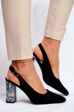 Damskie Buty Sergio Leone Czółenka Na Słupku Z Wężowym Wzorem Sergio Leone PB218 Czarne