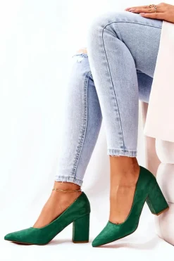 Damskie Boto Czółenka Na Słupku Zamszowe Zielone Florena