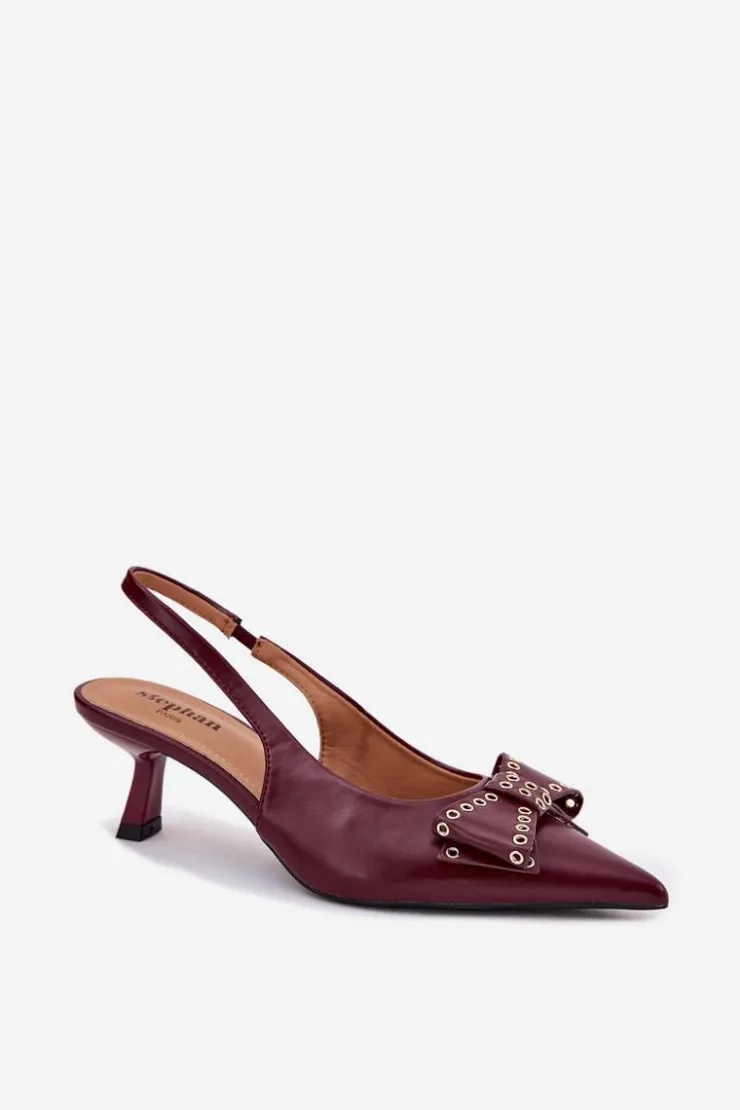 New Boto Czółenka Na Szpilce Z Kokardą Bordowe Folesca Czerwony