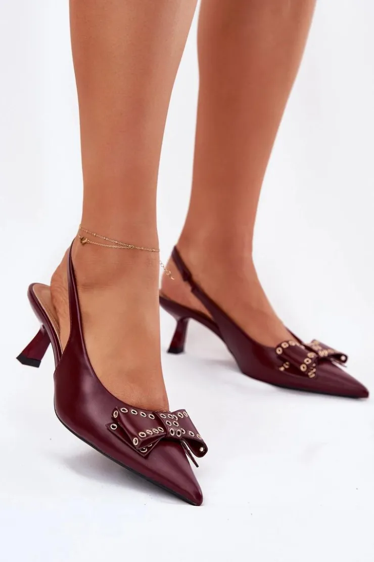 New Boto Czółenka Na Szpilce Z Kokardą Bordowe Folesca Czerwony