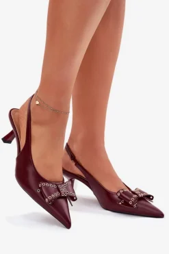 New Boto Czółenka Na Szpilce Z Kokardą Bordowe Folesca Czerwony