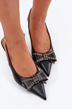 Damskie Boto Czółenka Na Szpilce Z Kokardą Czarne Folesca