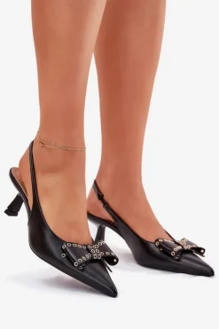 Damskie Boto Czółenka Na Szpilce Z Kokardą Czarne Folesca