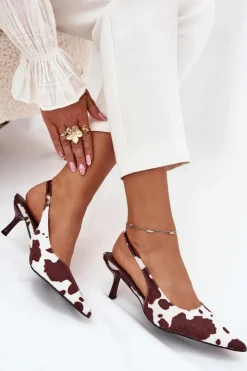 Damskie Boto Czółenka Na Szpilce Z Odkrytą Piętą W Łaty Brązowo-Białe Talira