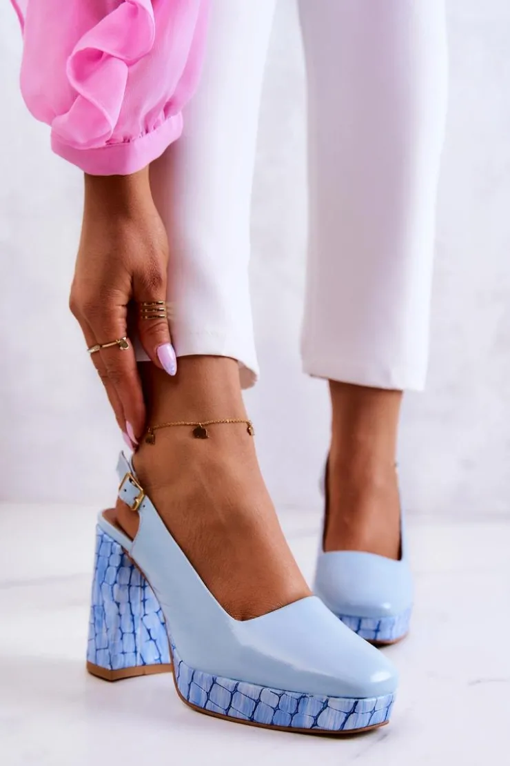 Maciejka Czółenka Klasyczne|Czółenka Na Słupku*Czółenka Skórzane 05441-06 Niebieskie