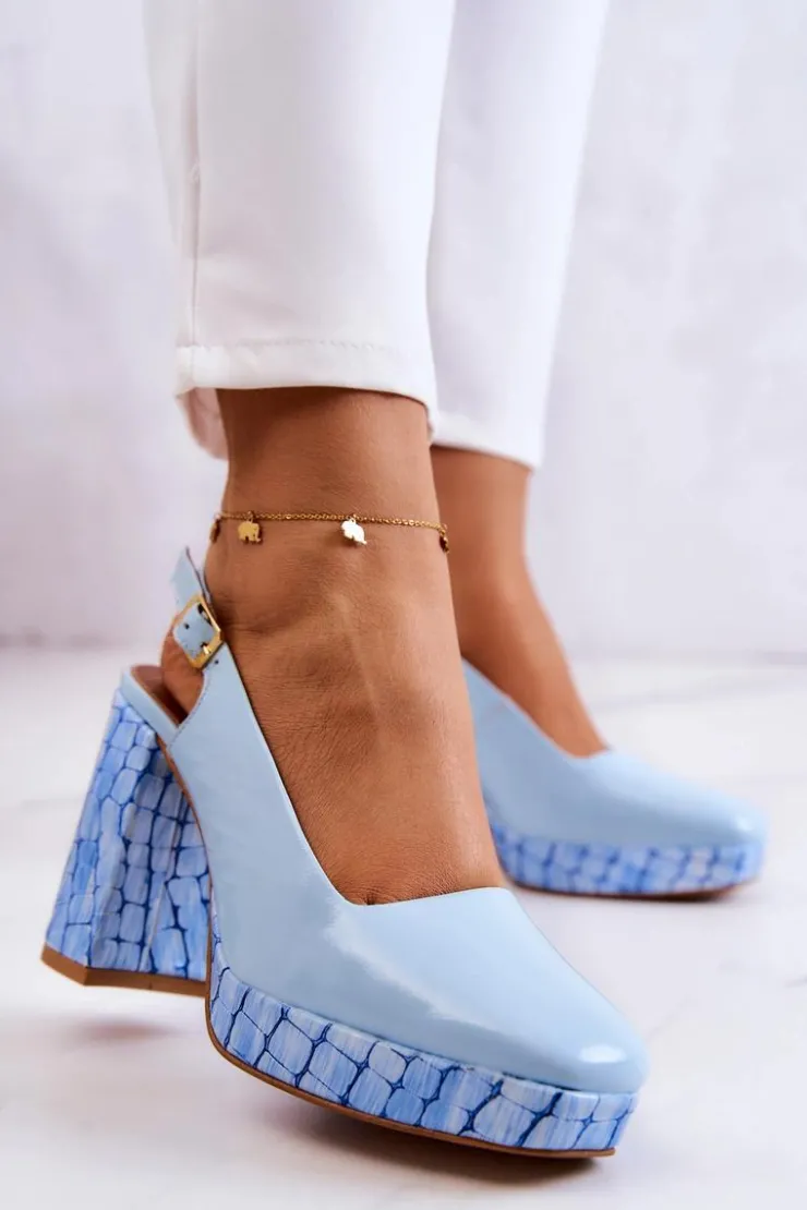 Maciejka Czółenka Klasyczne|Czółenka Na Słupku*Czółenka Skórzane 05441-06 Niebieskie