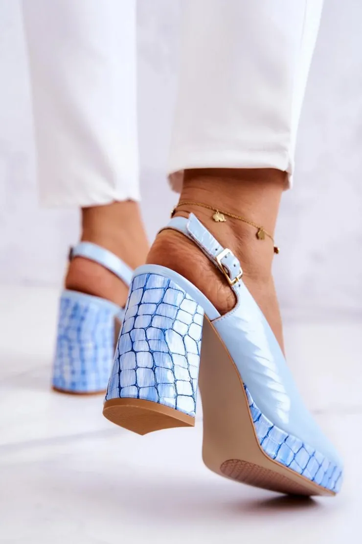 Maciejka Czółenka Klasyczne|Czółenka Na Słupku*Czółenka Skórzane 05441-06 Niebieskie