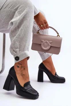 Boto Czółenka Na Platformie|Czółenka Na Słupku*Czółenka Skórzane Na Wysokim Obcasie Czarne Alisa