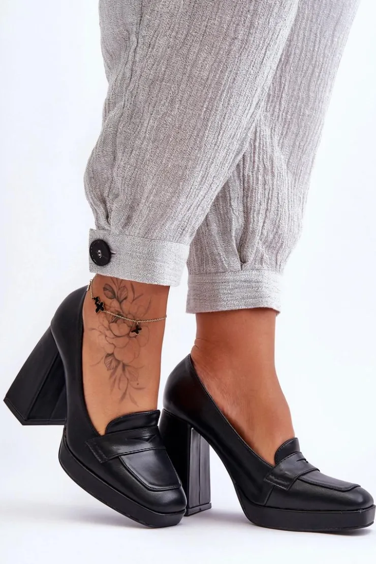 Boto Czółenka Na Platformie|Czółenka Na Słupku*Czółenka Skórzane Na Wysokim Obcasie Czarne Alisa