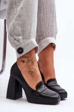 Boto Czółenka Na Platformie|Czółenka Na Słupku*Czółenka Skórzane Na Wysokim Obcasie Czarne Alisa