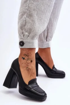 Boto Czółenka Na Platformie|Czółenka Na Słupku*Czółenka Skórzane Na Wysokim Obcasie Czarne Alisa