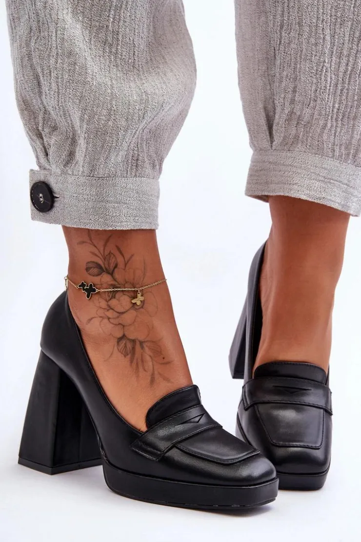 Boto Czółenka Na Platformie|Czółenka Na Słupku*Czółenka Skórzane Na Wysokim Obcasie Czarne Alisa