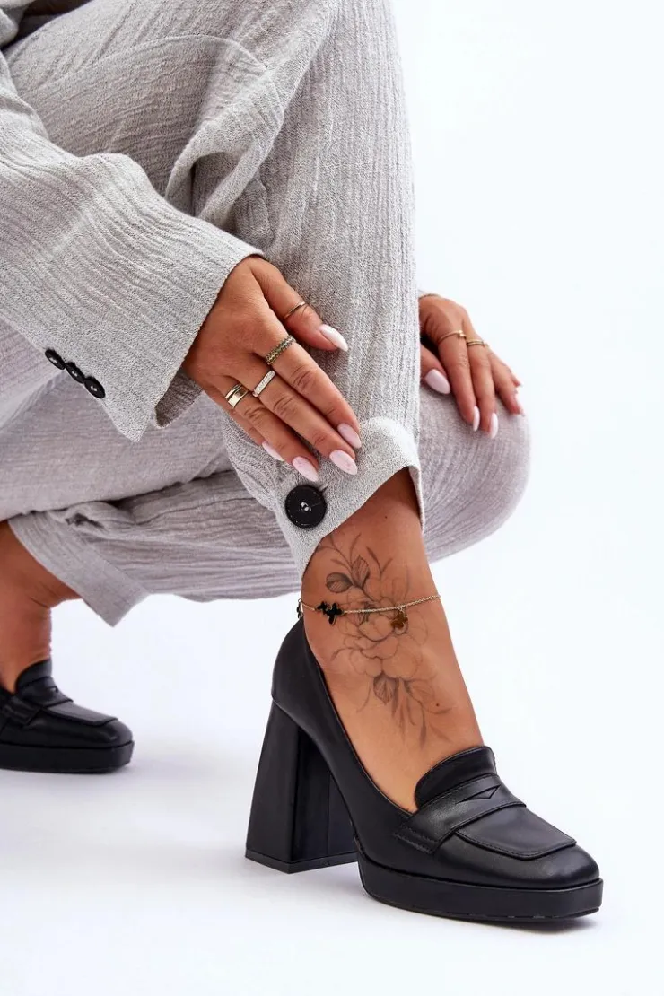 Boto Czółenka Na Platformie|Czółenka Na Słupku*Czółenka Skórzane Na Wysokim Obcasie Czarne Alisa