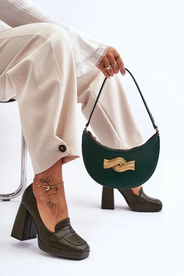 Outlet Boto Czółenka Skórzane Na Wysokim Obcasie Zielone Alisa