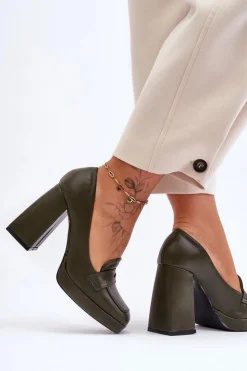 Outlet Boto Czółenka Skórzane Na Wysokim Obcasie Zielone Alisa