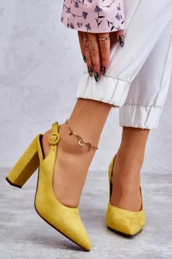 Boto Czółenka W Szpic Na Obcasie Żółte Alanza