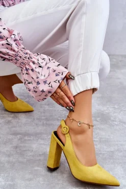 Boto Czółenka W Szpic Na Obcasie Żółte Alanza