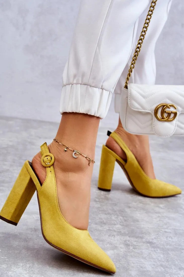 Boto Czółenka W Szpic Na Obcasie Żółte Alanza