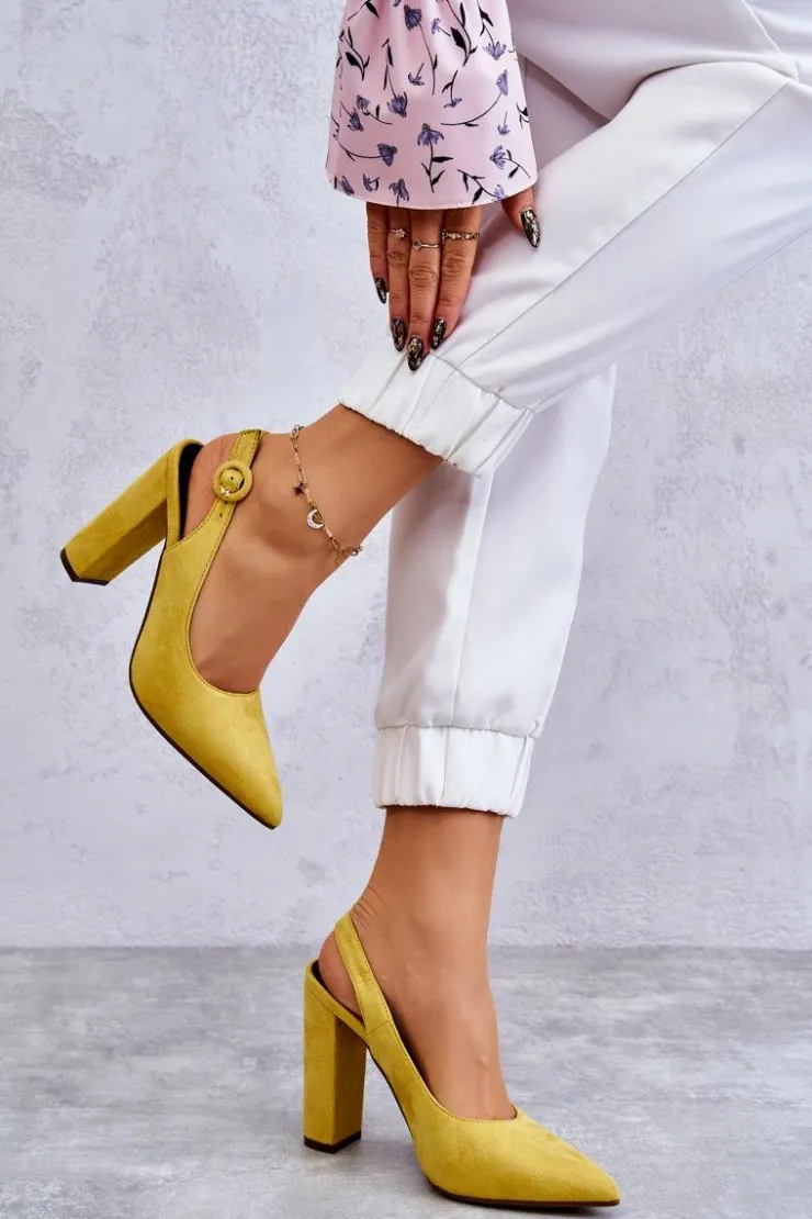 Boto Czółenka W Szpic Na Obcasie Żółte Alanza