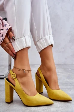 Boto Czółenka W Szpic Na Obcasie Żółte Alanza