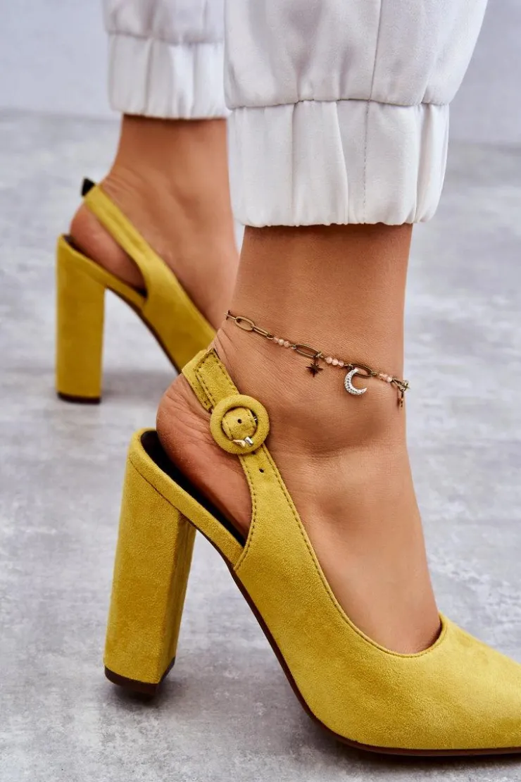 Boto Czółenka W Szpic Na Obcasie Żółte Alanza