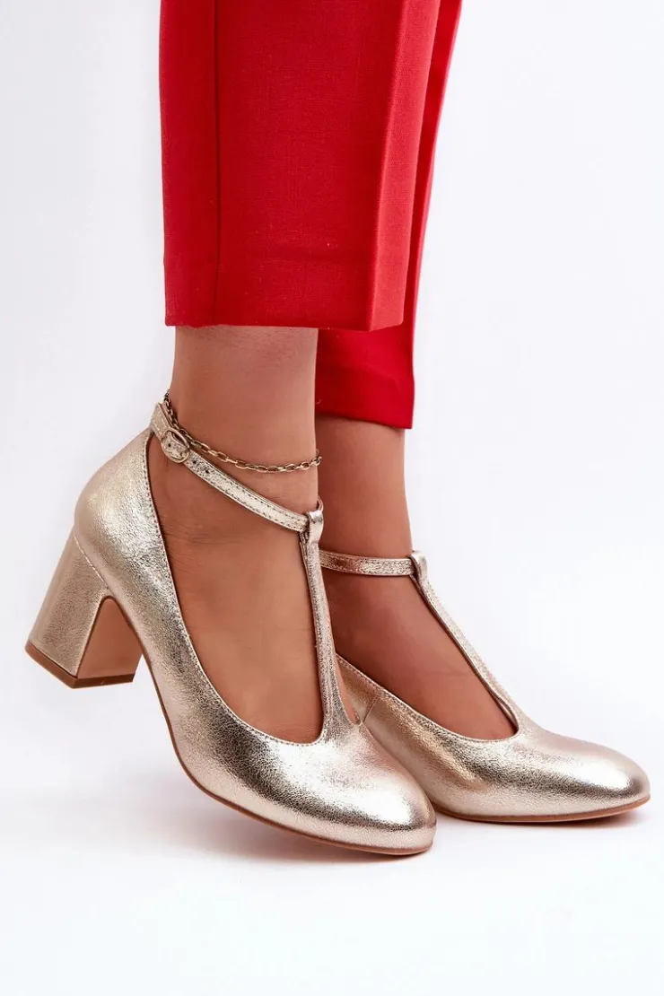 Boto Czółenka Z Eko Skóry Na Słupku Złote Raniyah Złoty