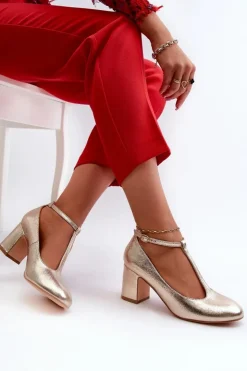 Boto Czółenka Z Eko Skóry Na Słupku Złote Raniyah Złoty