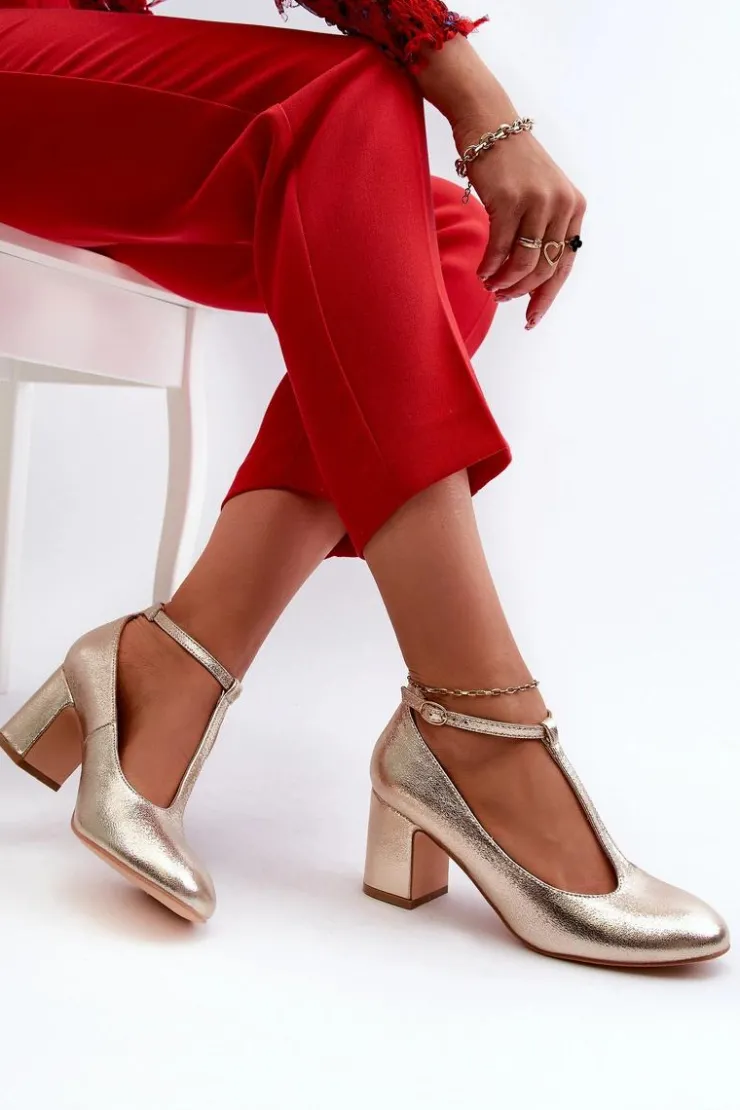 Boto Czółenka Z Eko Skóry Na Słupku Złote Raniyah Złoty