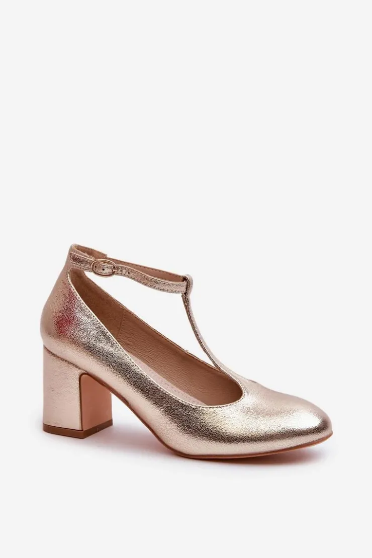 Boto Czółenka Z Eko Skóry Na Słupku Złote Raniyah Złoty