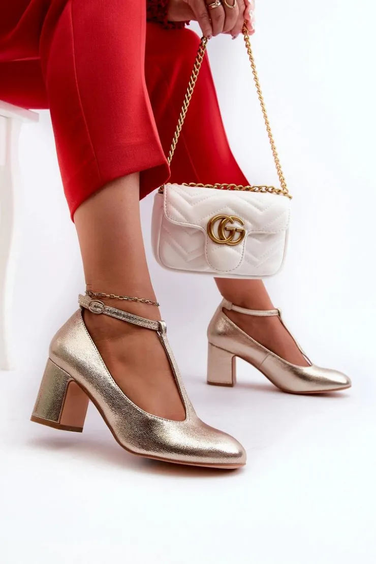 Boto Czółenka Z Eko Skóry Na Słupku Złote Raniyah Złoty