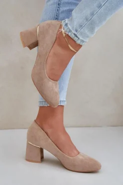 Damskie Boto Czółenka Z Eko Zamszu Na Słupku Ciemnobeżowe Zelfitis