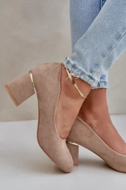 Damskie Boto Czółenka Z Eko Zamszu Na Słupku Ciemnobeżowe Zelfitis