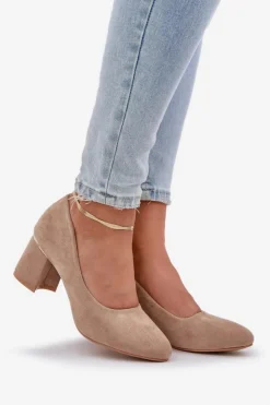 Damskie Boto Czółenka Z Eko Zamszu Na Słupku Ciemnobeżowe Zelfitis