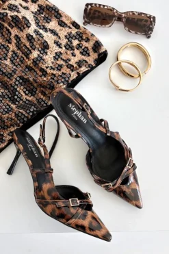 Boto Czółenka Z Odkrytą Piętą I Paseczkami Panterka Brązowe Ravira Brązowy