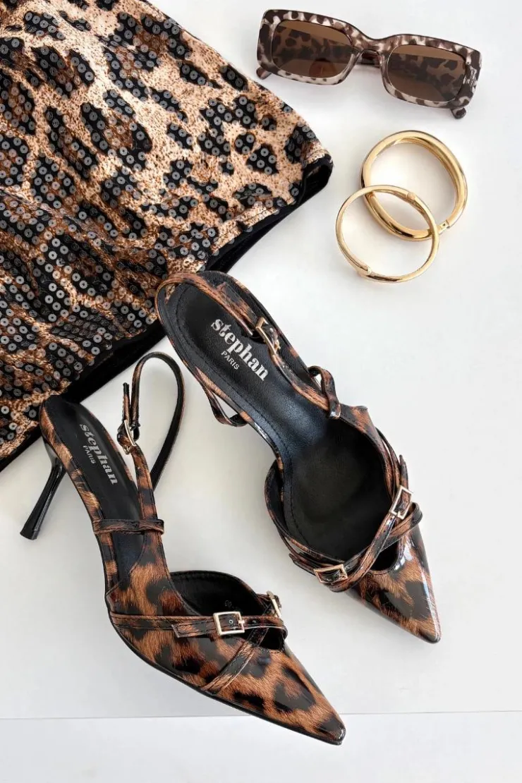 Boto Czółenka Z Odkrytą Piętą I Paseczkami Panterka Brązowe Ravira Brązowy