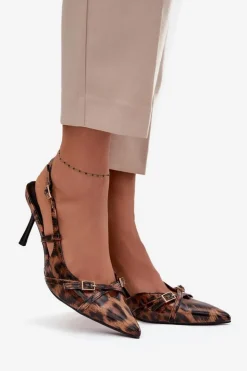 Boto Czółenka Z Odkrytą Piętą I Paseczkami Panterka Brązowe Ravira Brązowy