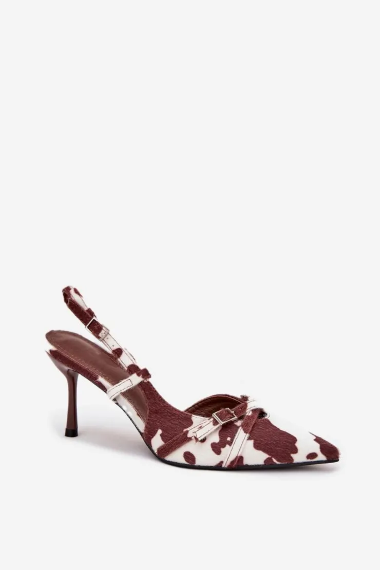 Boto Szpilki Lakierowane|Czółenka Klasyczne*Czółenka Z Odkrytą Piętą I Paseczkami Łaty Biało-Brązowe Ravira Brązowy