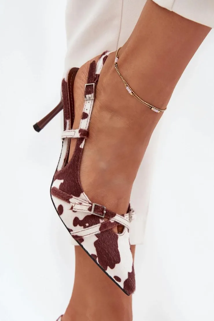 Boto Szpilki Lakierowane|Czółenka Klasyczne*Czółenka Z Odkrytą Piętą I Paseczkami Łaty Biało-Brązowe Ravira Brązowy