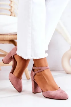 Buty Sergio Leone Czółenka Zamszowe Na Słupku Sergio Leone SK851 Różowe