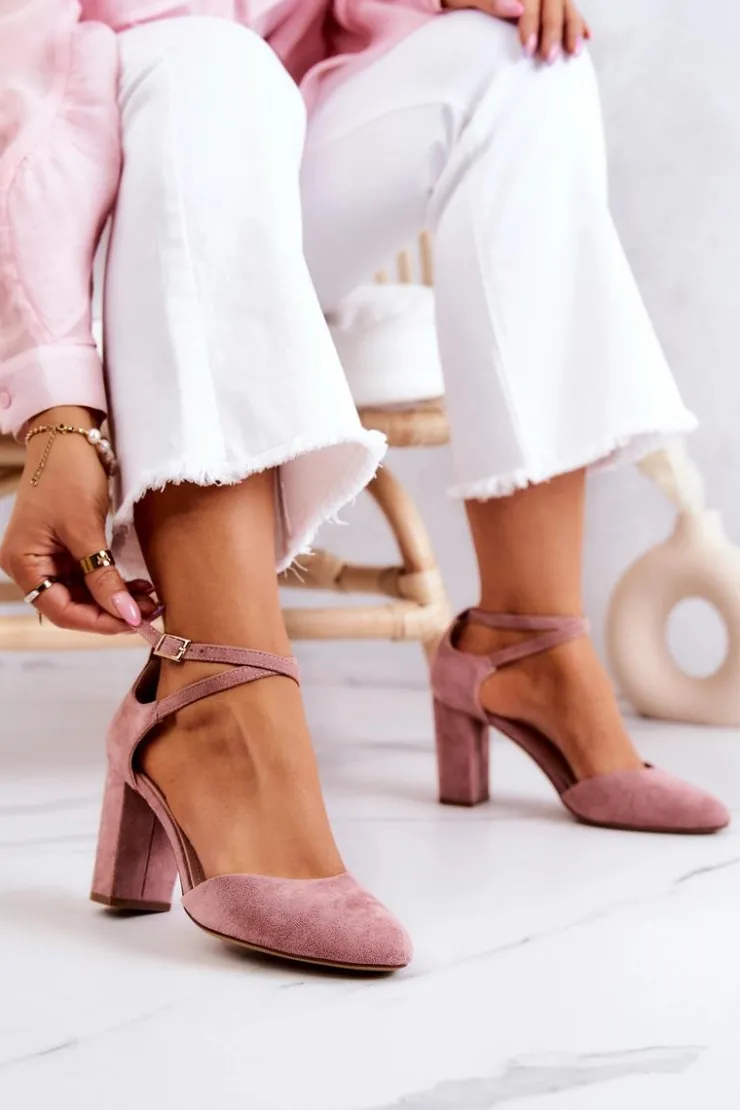 Buty Sergio Leone Czółenka Zamszowe Na Słupku Sergio Leone SK851 Różowe