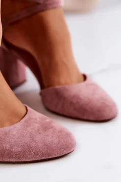 Buty Sergio Leone Czółenka Zamszowe Na Słupku Sergio Leone SK851 Różowe