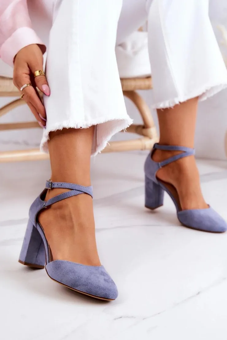 Buty Sergio Leone Czółenka Zamszowe|Czółenka Na Słupku*Czółenka Zamszowe Na Słupku Sergio Leone SK851 Niebieskie