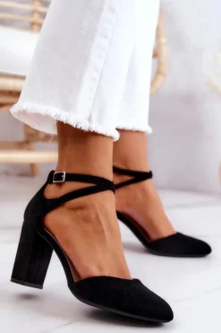 Damskie Buty Sergio Leone Czółenka Zamszowe Na Słupku Sergio Leone SK851 Czarne