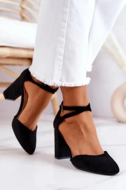 Damskie Buty Sergio Leone Czółenka Zamszowe Na Słupku Sergio Leone SK851 Czarne